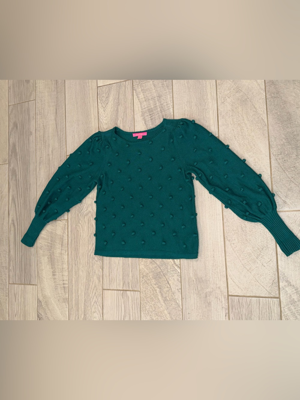 Lilly Pulitzer Kippa Puff Sleeve Pom Pom Sweater Spruce Green Size Medium